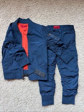 Haus of JR Navy Bomber Jacket & Jogger Set with Orange Lining